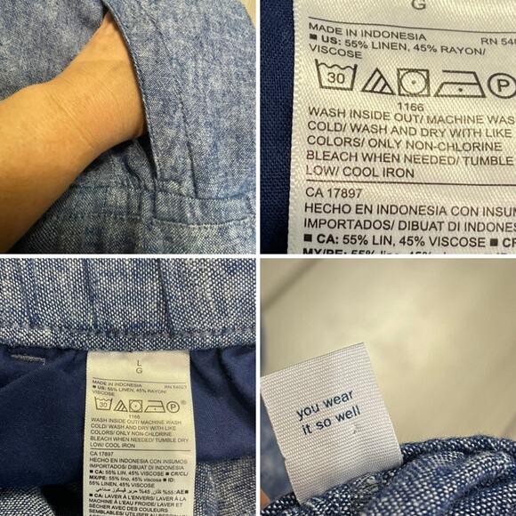 coastal nautical Linen drawstring breathable relaxed Old Navy pullon pants large - Picture 9 of 12